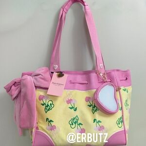 Juicy Couture Pink & Yellow Y2K Cherry Daydreamer Purse w/ Detachable Coin Purse